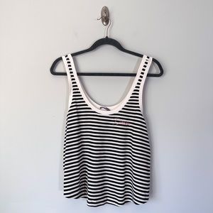 Victoria's Secret Cream and Blue Striped Dream Ribbed Tank Top